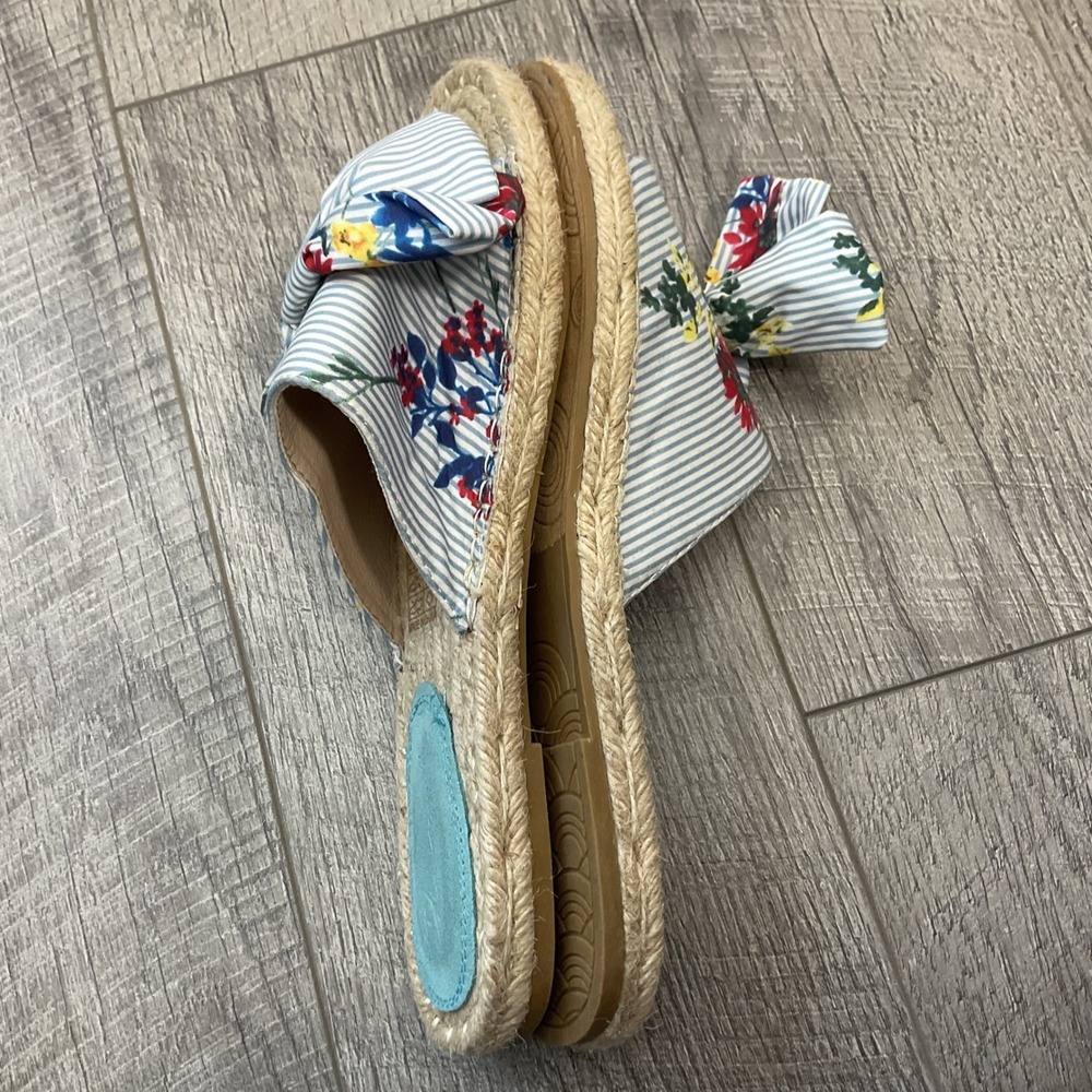 Vintage Havana Lilly Blue Floral Striped Bow Espadrille Slide Sandals Woman's 10 - Picture 5 of 10